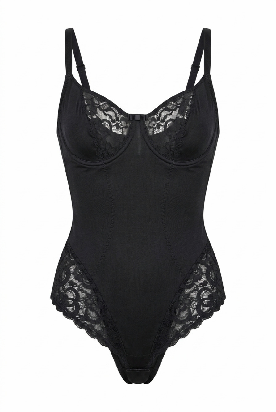 Victoria's Secret Black Lace Underwire Bodysuit Shapewear Style 376911 Size 38B